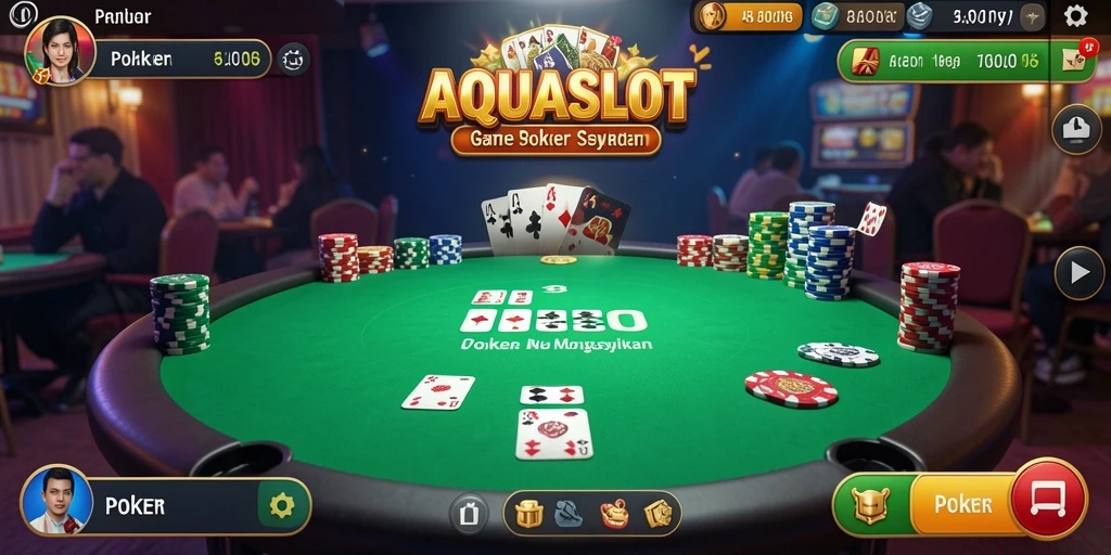 Tampilan antarmuka permainan poker AQUASLOT yang menarik dan interaktif.