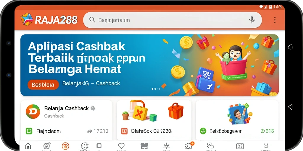 Antarmuka aplikasi RAJA288 yang menunjukkan fungsi Cashback dan penawaran terbaru.