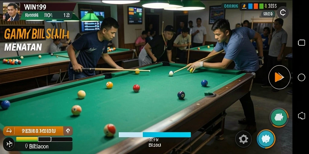 Screenshot WIN199 menampilkan antarmuka permainan billiard yang menarik.